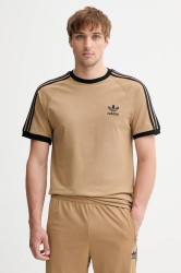 Bavlněné tričko adidas Originals 3-Stripes Tee pánské, béžová barva, s aplikací, JY1370