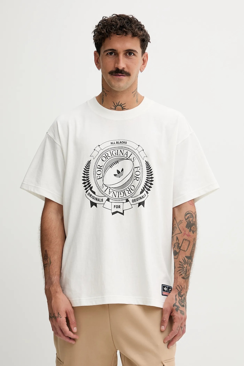 Bavlněné tričko adidas Originals All Black pánské, béžová barva, s potiskem, KG4649