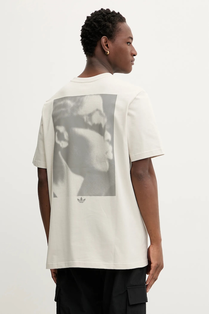 Bavlněné tričko adidas Originals Face GFX pánské, béžová barva, JW0977