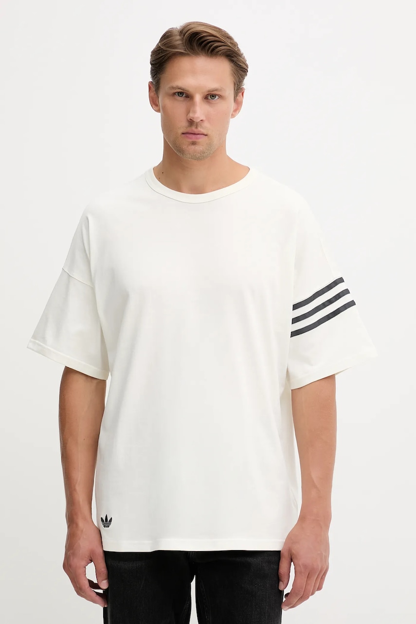 Bavlněné tričko adidas Originals Neu C Tee pánské, béžová barva, HZ3698