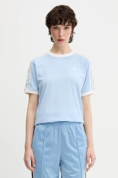 Bavlněné tričko adidas Originals Ruffle 3S Tee dámské, modrá barva, KC8820