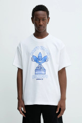 Bavlněné tričko adidas Originals Smile Treffy Graphic pánské, bílá barva, s potiskem, KT2971