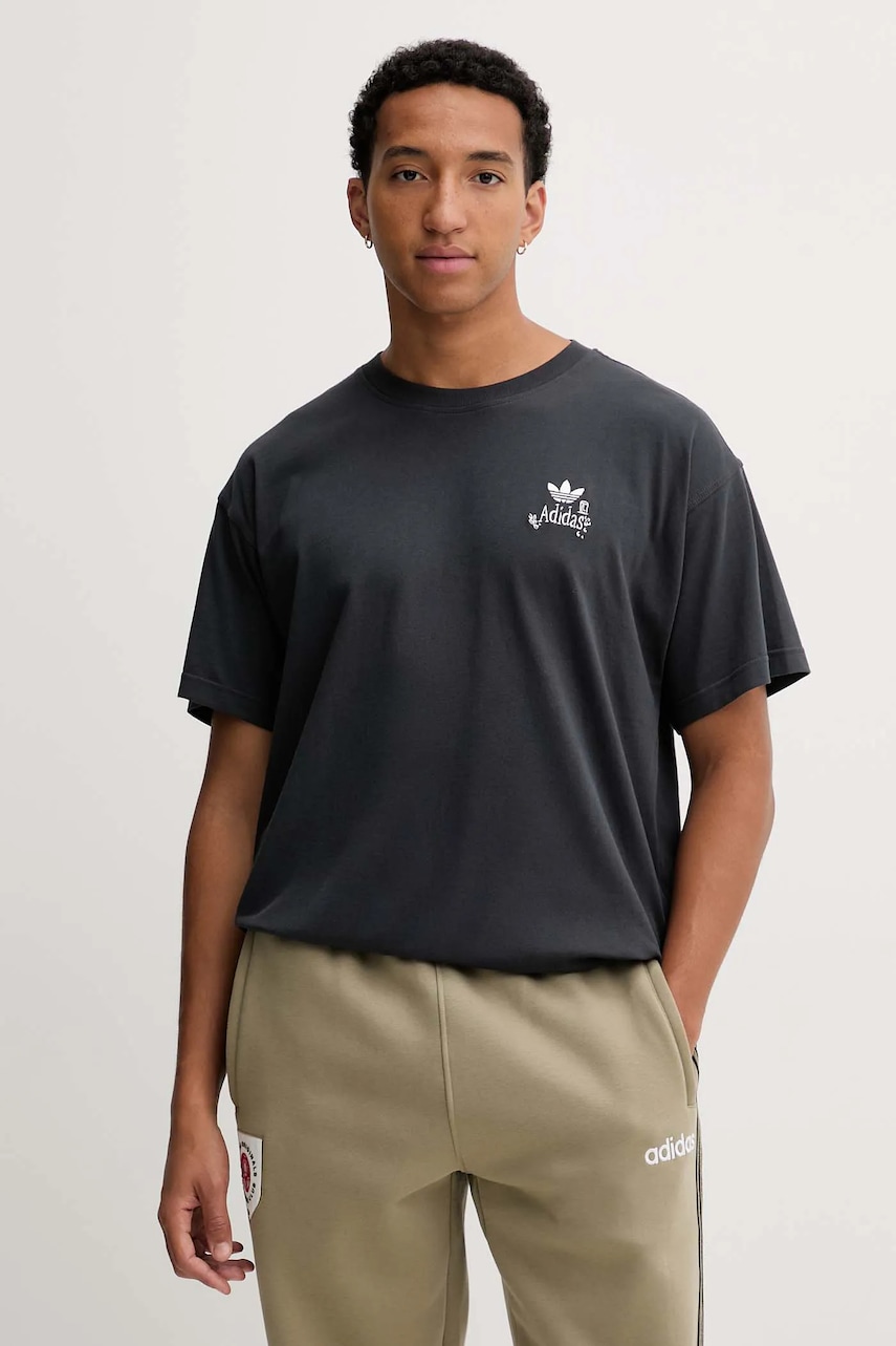 Bavlněné tričko adidas Originals Supper Club Tee pánské, šedá barva, s potiskem, HY2062