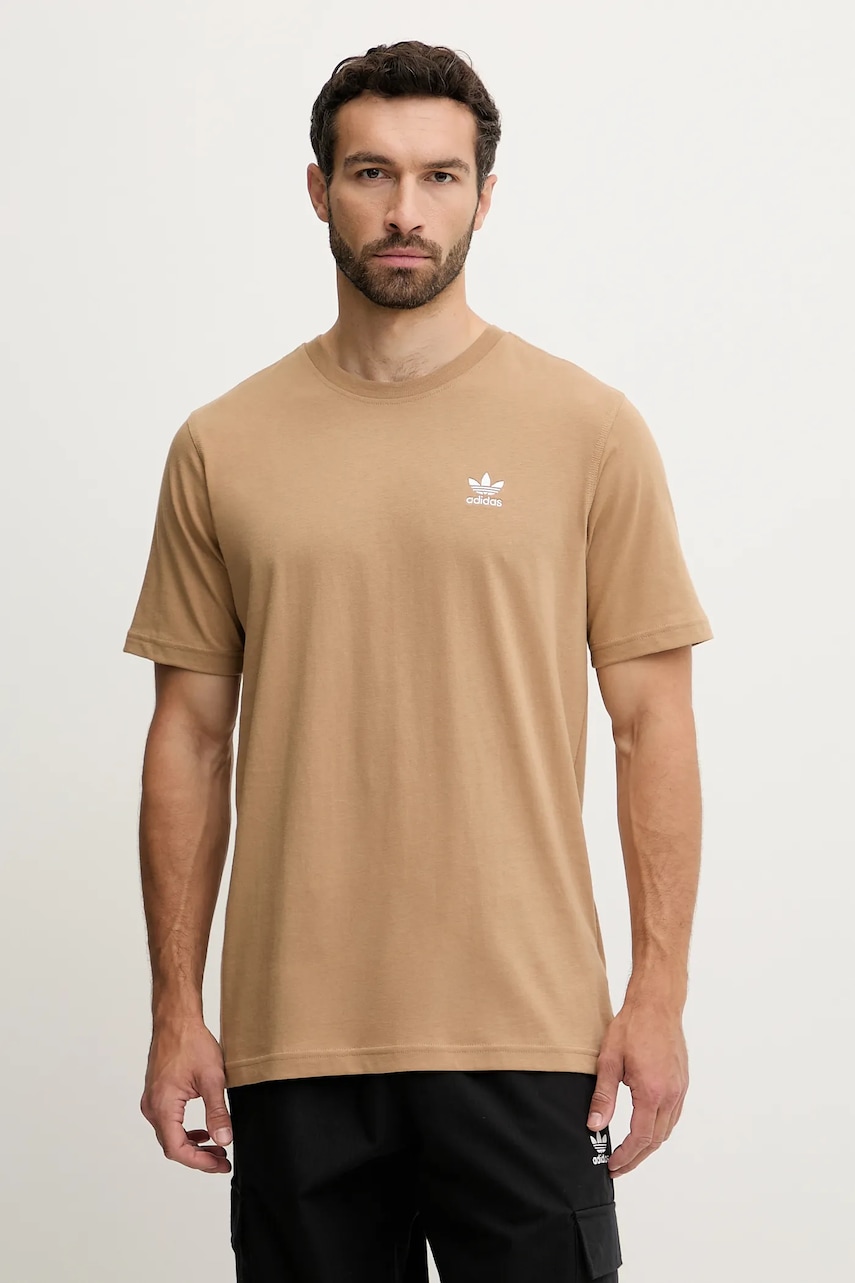 Bavlněné tričko adidas Originals Trefoil Essential pánské, hnědá barva, s aplikací, JX2824