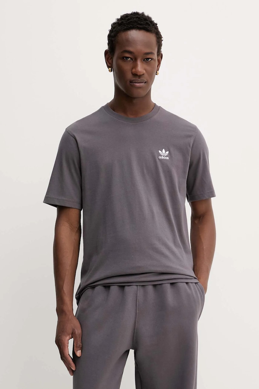 Bavlněné tričko adidas Originals Trefoil pánské, hnědá barva, s aplikací, JV5936