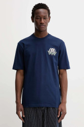 Bavlněné tričko adidas Originals Varsity pánské, modrá barva, s potiskem, JX8156