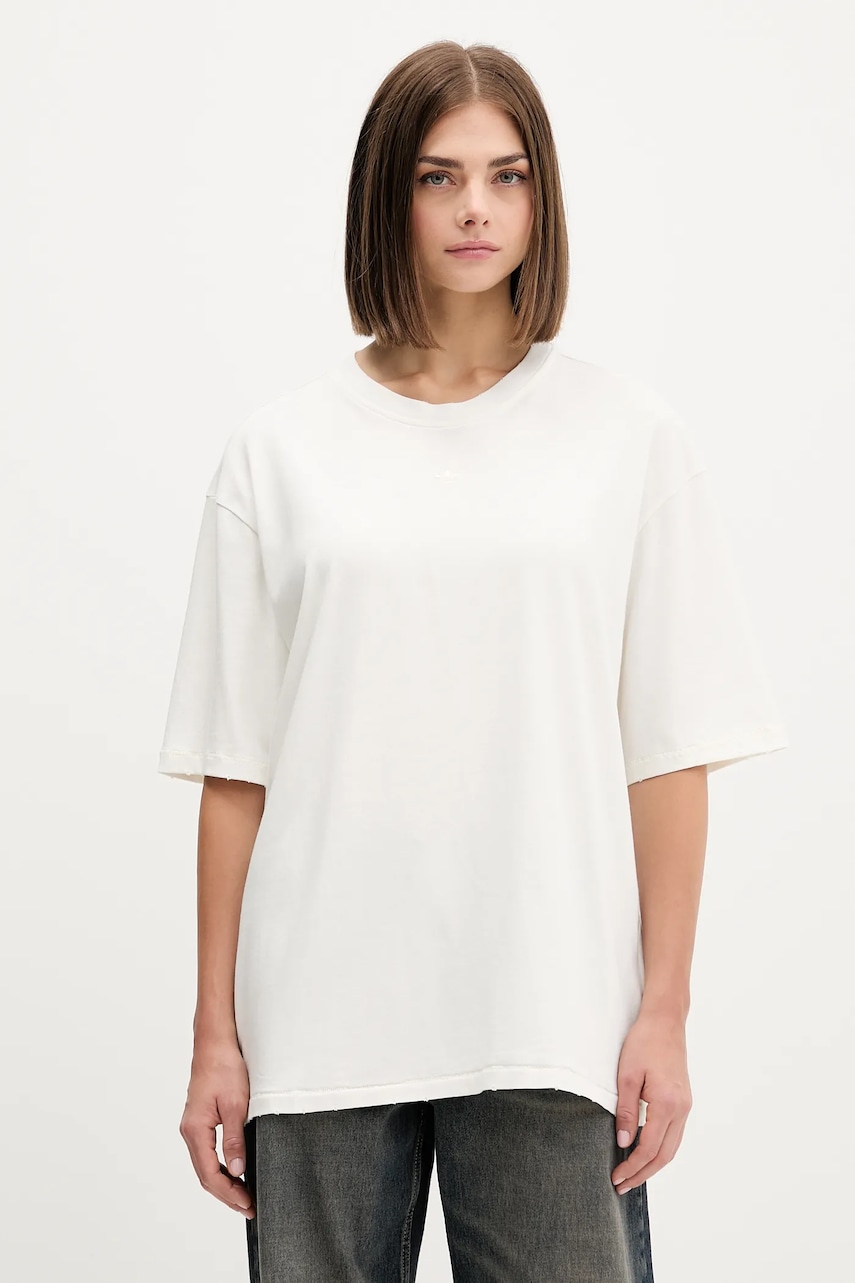 Bavlněné tričko adidas Originals Washed dámské, béžová barva, JX7724