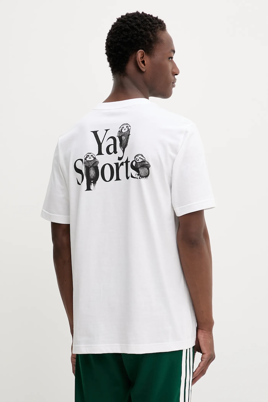 Bavlněné tričko adidas pánské, bílá barva, s potiskem, JY1828