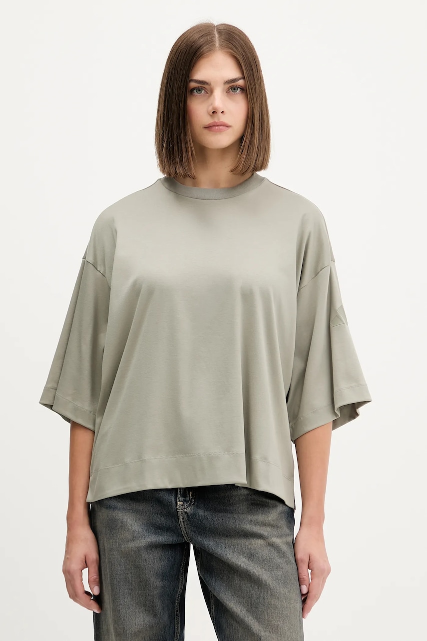 Bavlněné tričko adidas Soft Lux dámské, zelená barva, JW5068