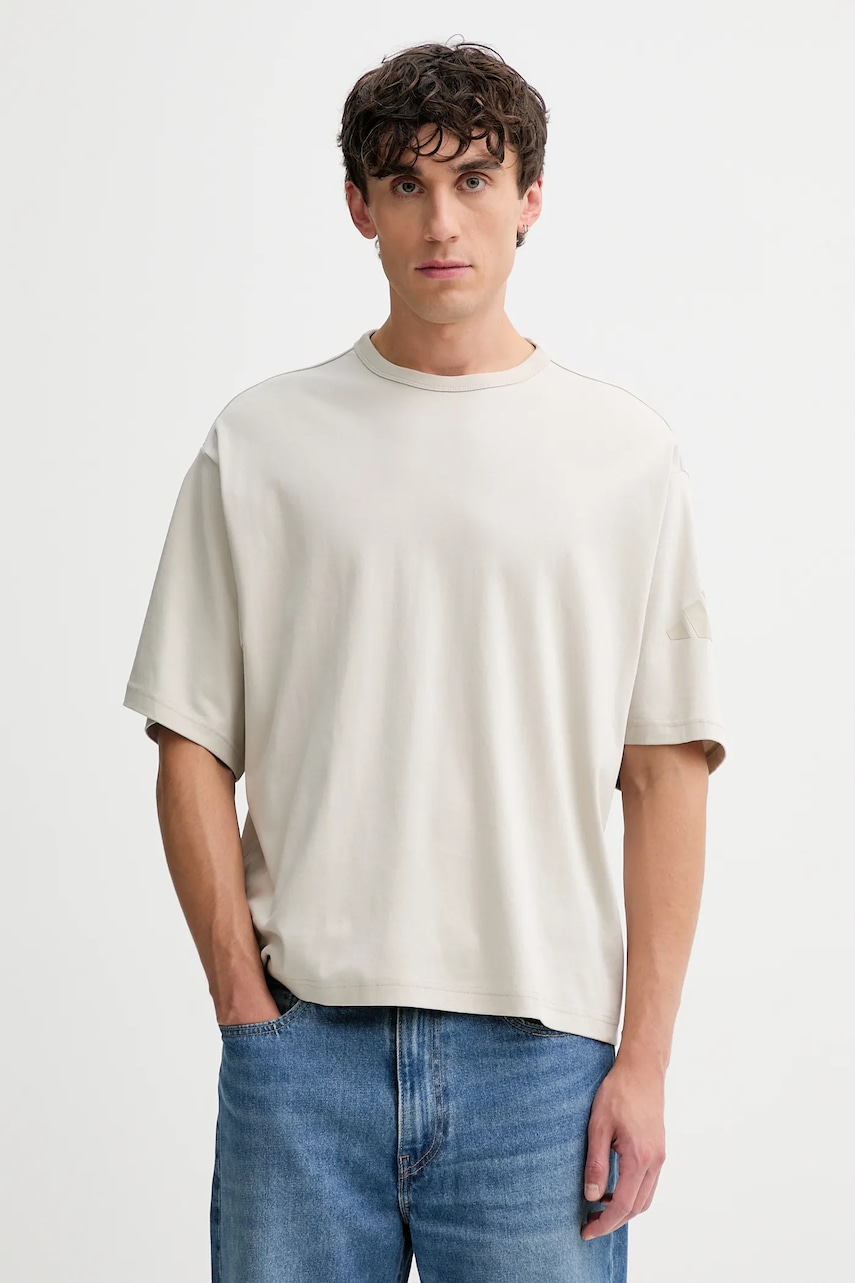 Bavlněné tričko adidas Soft Lux pánské, béžová barva, KB6778