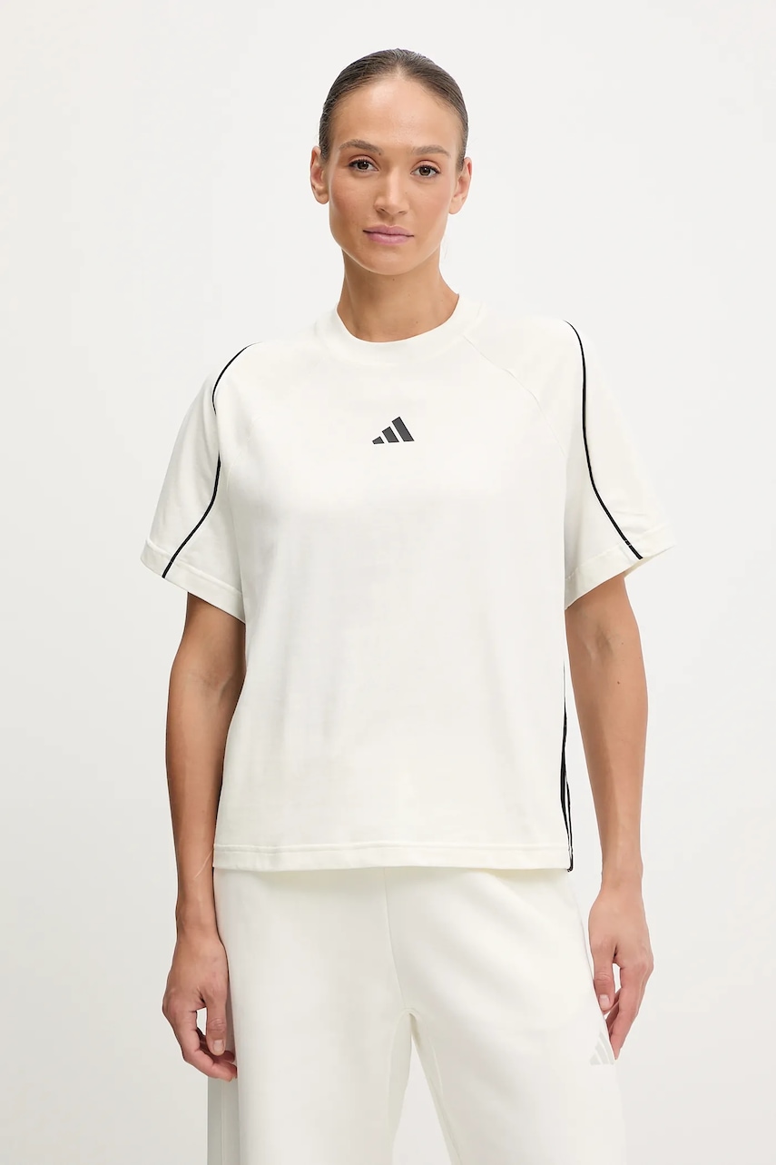Bavlněné tričko adidas Stadium dámské, béžová barva, JW0450