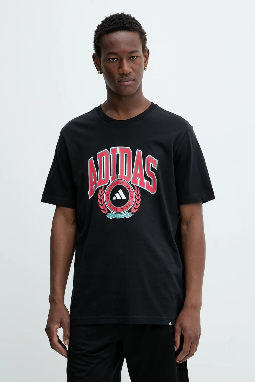 Bavlněné tričko adidas VSTY CREST pánské, černá barva, s potiskem, JV8443