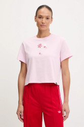 Bavlněné tričko adidas W MINI dámské, růžová barva, JV6088