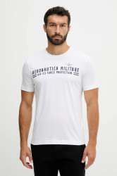 Bavlněné tričko Aeronautica Militare pánské, bílá barva, s potiskem, TS1942UJ00538