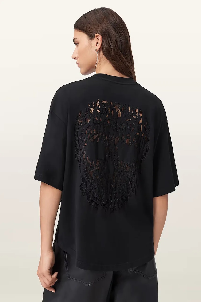 Bavlněné tričko AllSaints CRANEO dámské, černá barva, W065JD