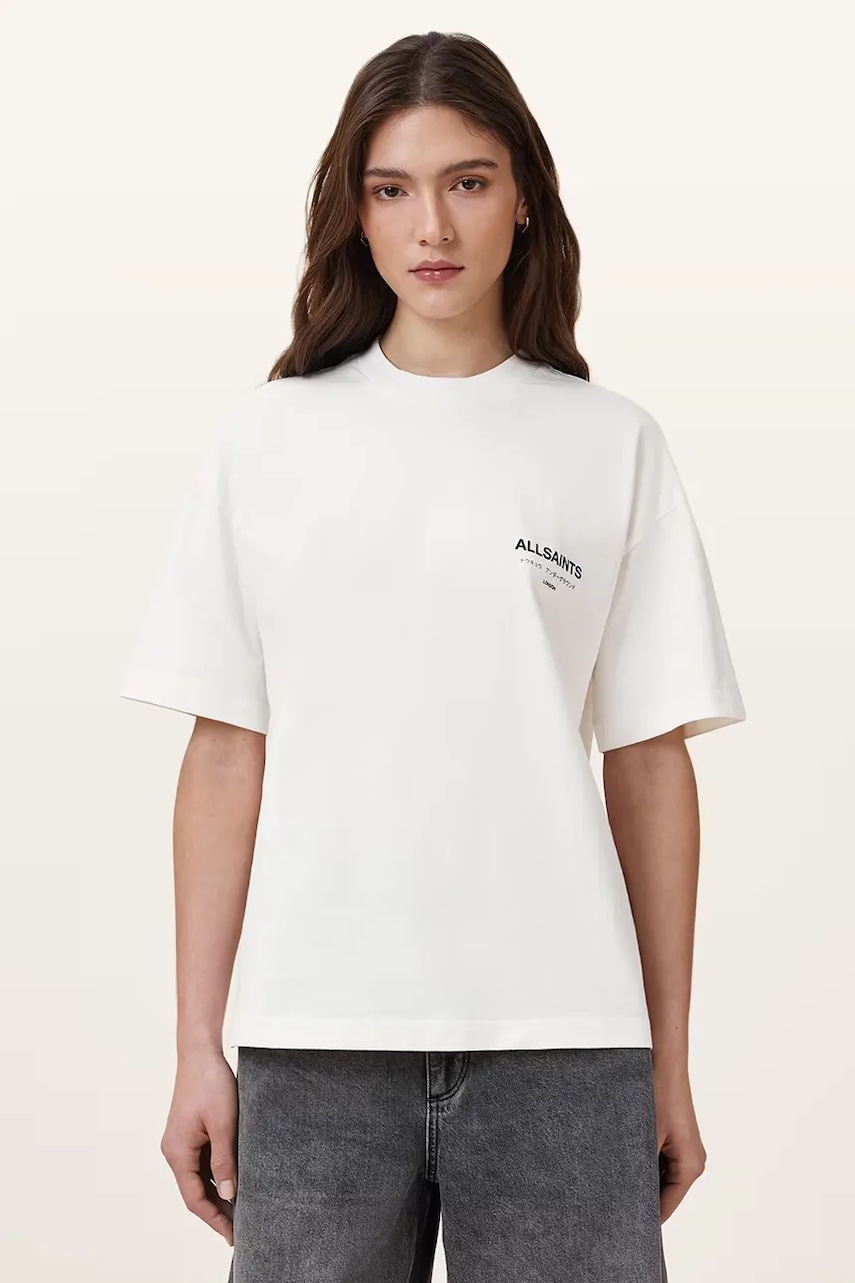 Bavlněné tričko AllSaints dámské, bílá barva, W202JC
