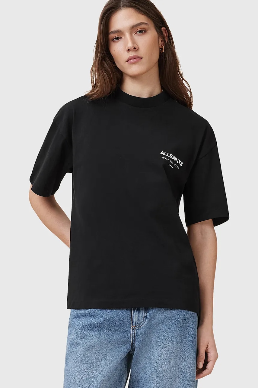 Bavlněné tričko AllSaints dámské, černá barva, W202JC