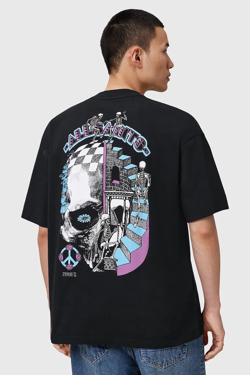 Bavlněné tričko AllSaints REINCARNATE pánské, černá barva, s potiskem, M020PD