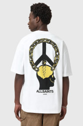 Bavlněné tričko AllSaints SCREWED pánské, bílá barva, s potiskem, M021PD