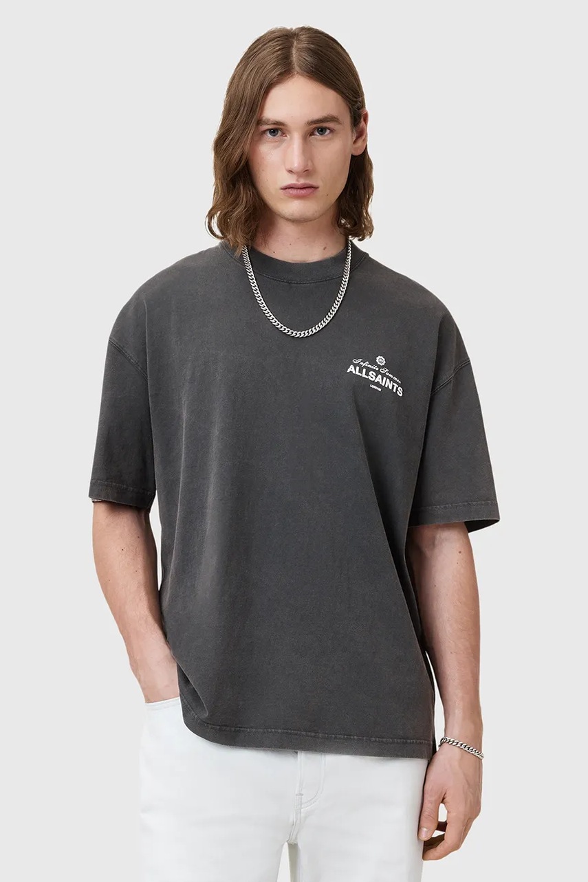 Bavlněné tričko AllSaints SOLEIL pánské, černá barva, s potiskem, M051PC