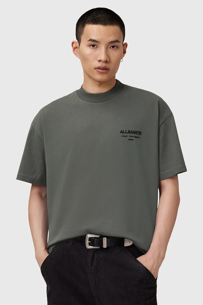 Bavlněné tričko AllSaints XANDER pánské, zelená barva, M030JC