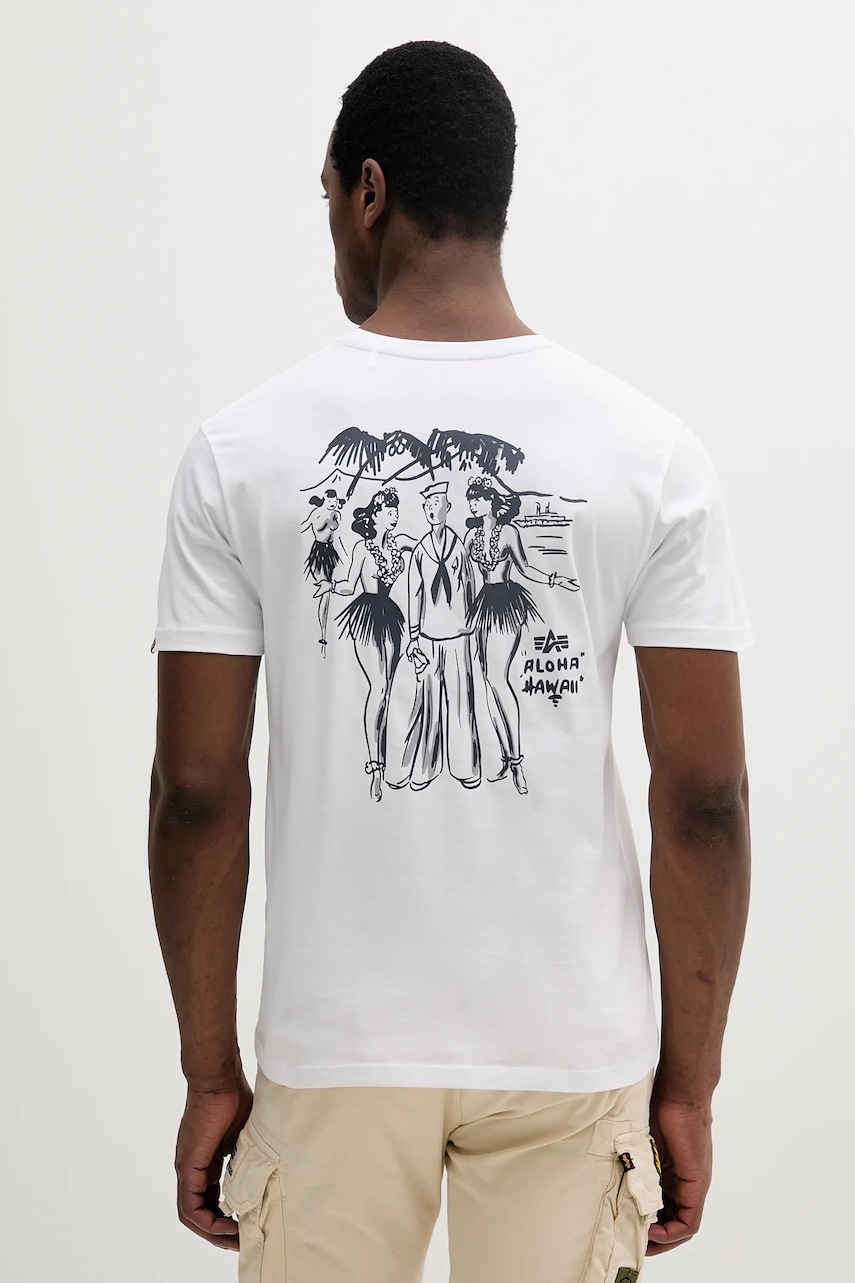 Bavlněné tričko Alpha Industries Aloha T BP pánské, bílá barva, s potiskem, 156530