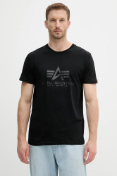 Bavlněné tričko Alpha Industries pánské, černá barva, s potiskem, 100501CB.515