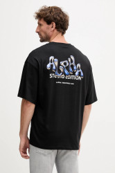 Bavlněné tričko Alpha Industries pánské, černá barva, s potiskem, 156553.03