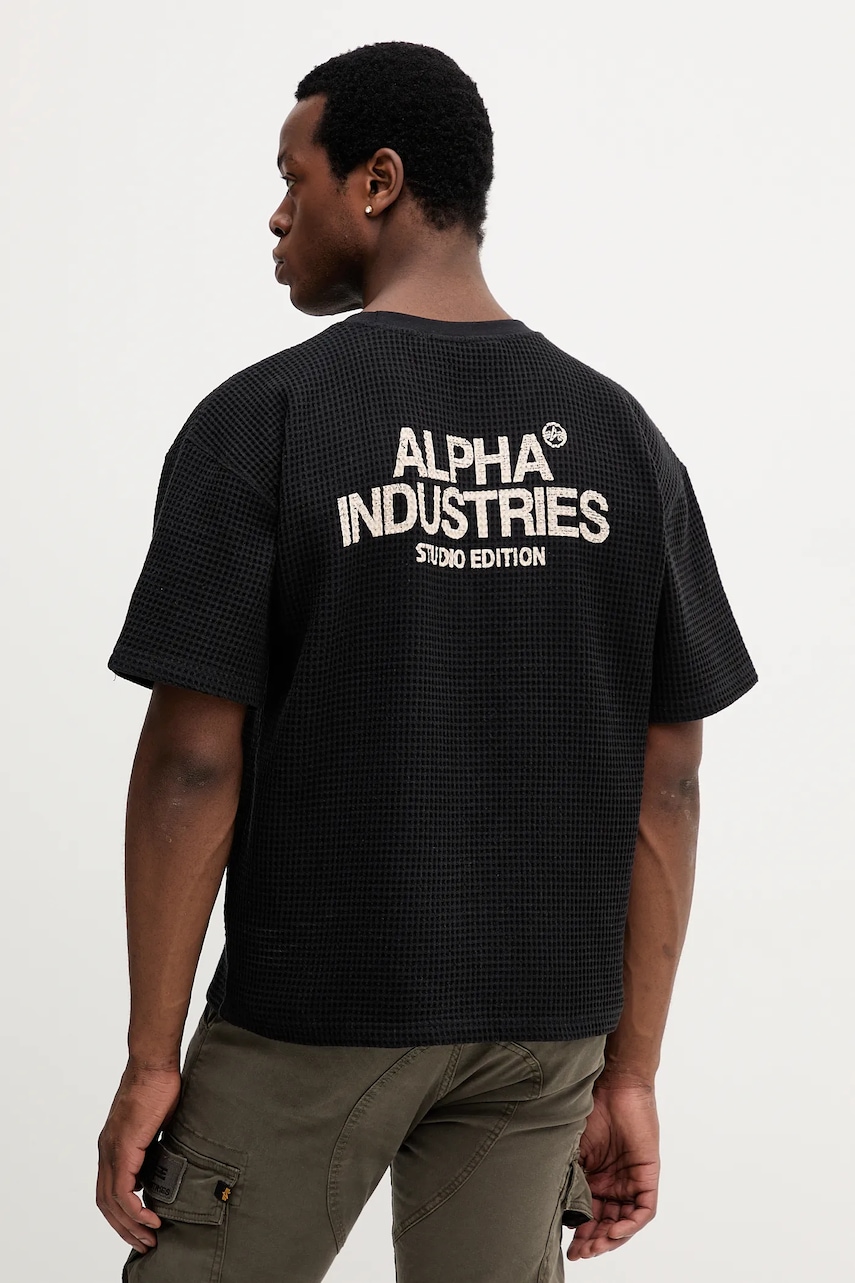 Bavlněné tričko Alpha Industries pánské, černá barva, s potiskem, 258502.03
