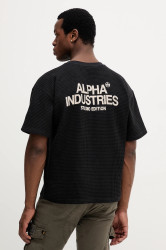Bavlněné tričko Alpha Industries pánské, černá barva, s potiskem, 258502.03