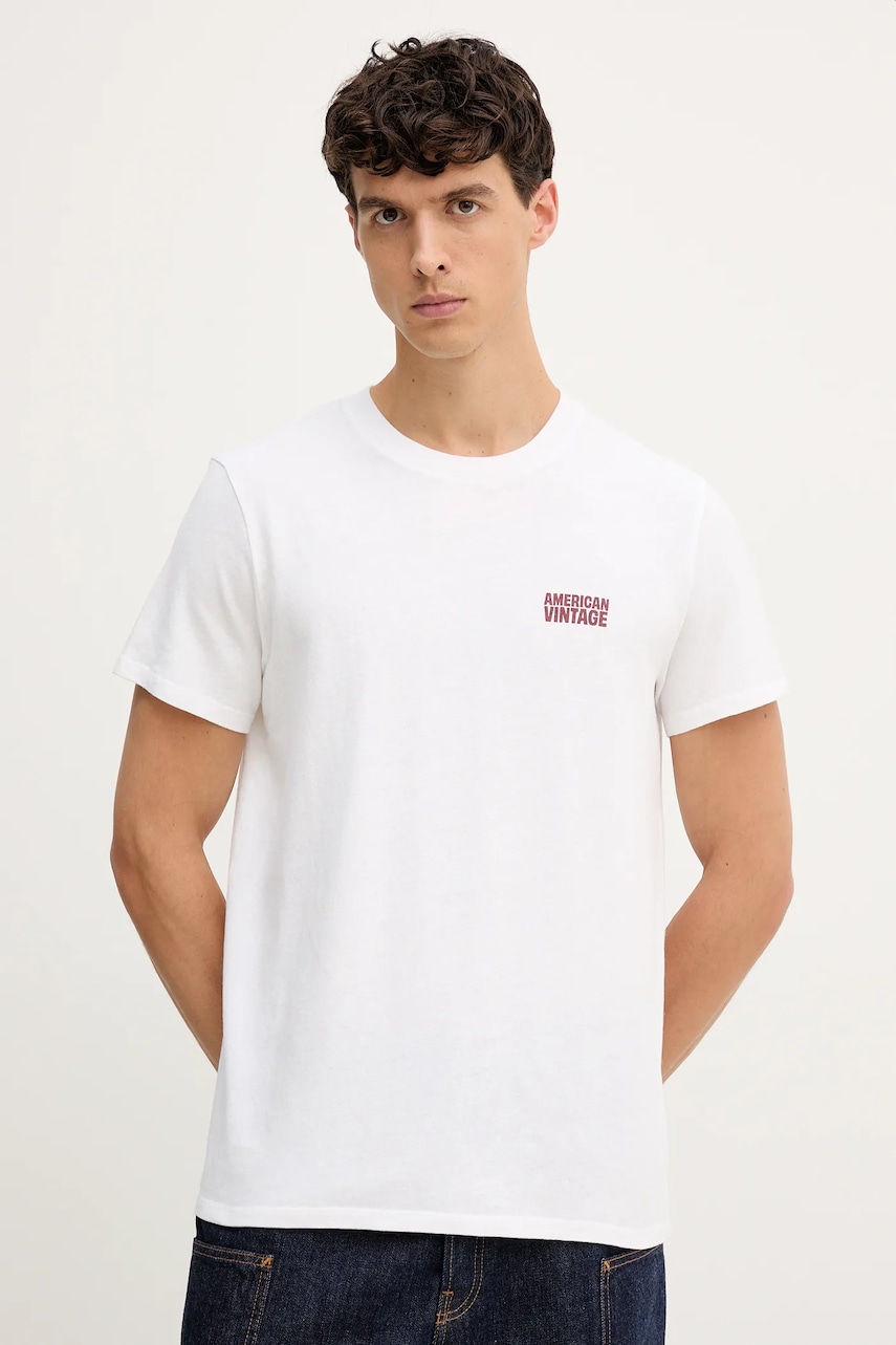 Bavlněné tričko American Vintage pánské, bílá barva, MYKO02C