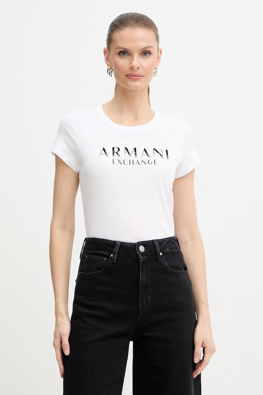 Bavlněné tričko Armani Exchange dámské, bílá barva, XW001351 AF17172