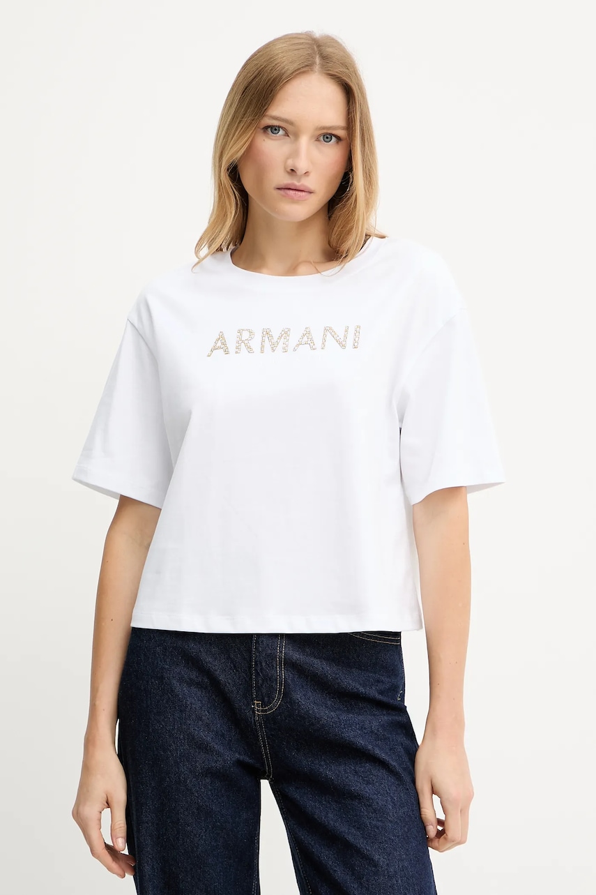 Bavlněné tričko Armani Exchange dámské, bílá barva, XW001364 AF15085