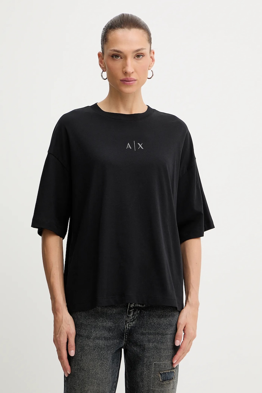 Bavlněné tričko Armani Exchange dámské, černá barva, XW001342 AF17172