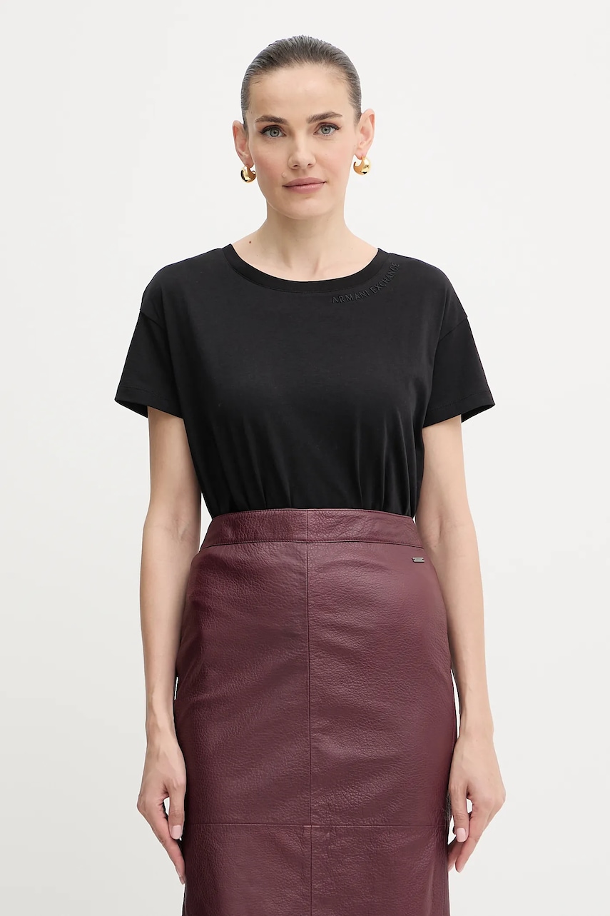 Bavlněné tričko Armani Exchange dámské, černá barva, XW001356 AF10356