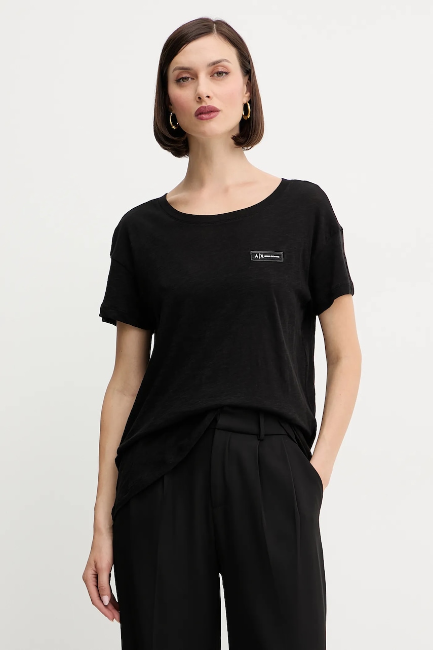 Bavlněné tričko Armani Exchange dámské, černá barva, XW001363 AF16296
