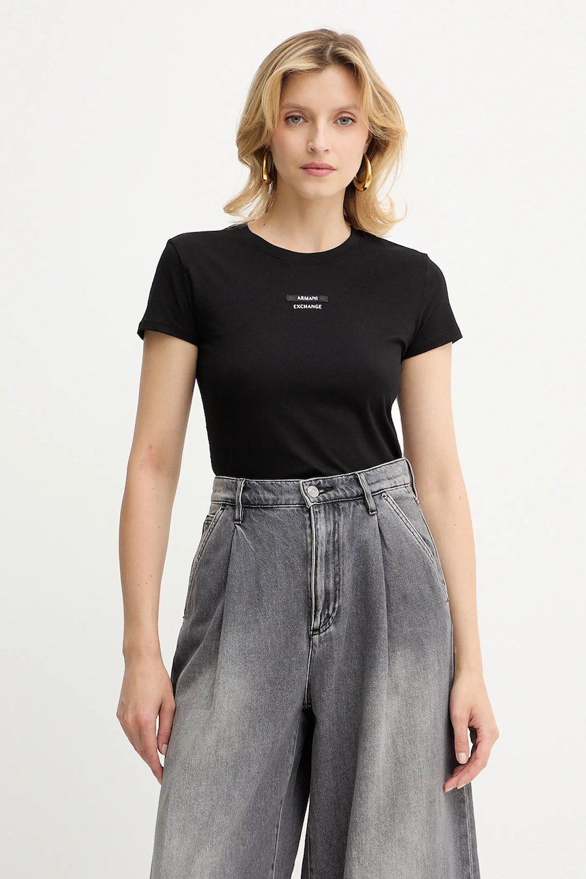 Bavlněné tričko Armani Exchange dámské, černá barva, XW001369 AF10356