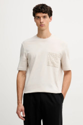 Bavlněné tričko Armani Exchange pánské, béžová barva, s potiskem, XM001459 AF10362