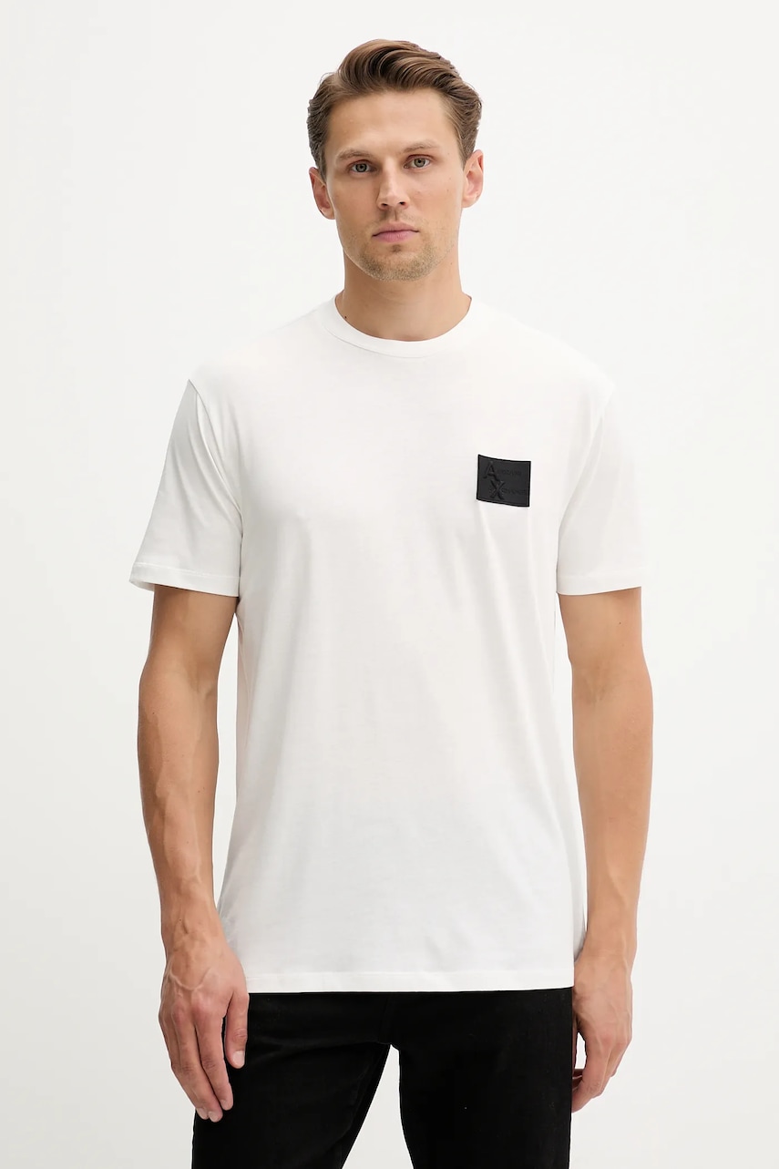 Bavlněné tričko Armani Exchange pánské, béžová barva, XM001456 AF10358