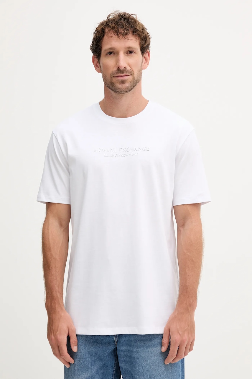 Bavlněné tričko Armani Exchange pánské, bílá barva, s potiskem, XM001280 AF10361