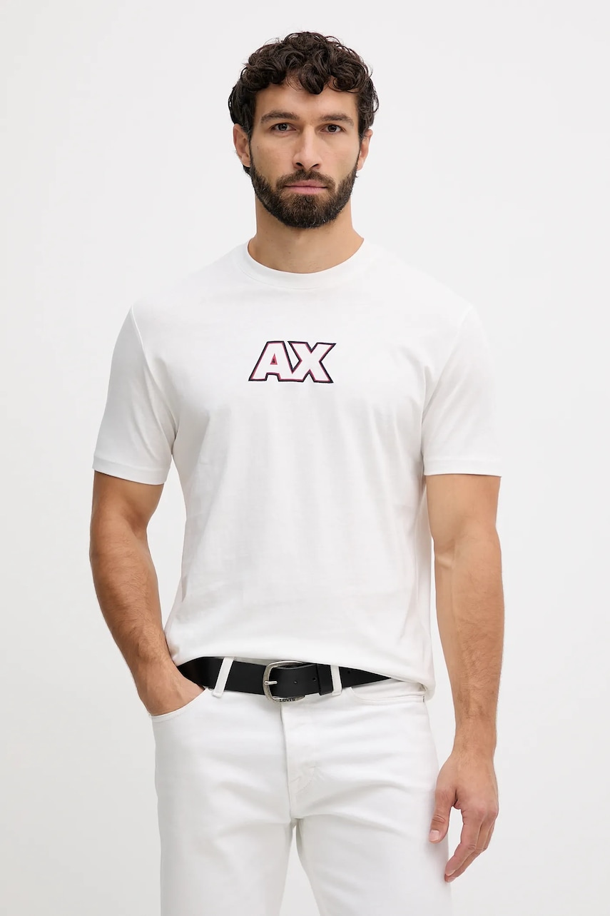 Bavlněné tričko Armani Exchange pánské, bílá barva, XM001912 AF10362