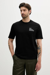 Bavlněné tričko Armani Exchange pánské, černá barva, s aplikací, XM000769 AF10361