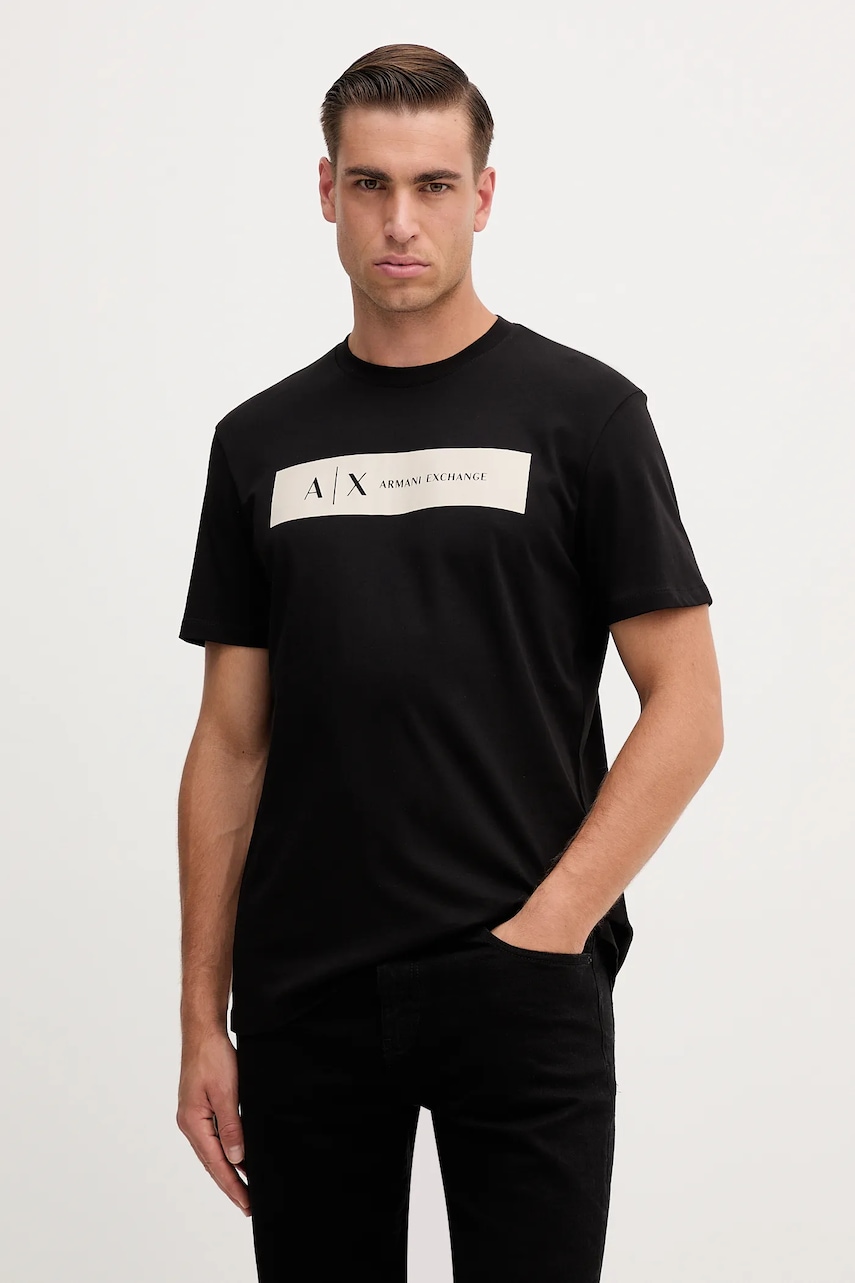Bavlněné tričko Armani Exchange pánské, černá barva, s potiskem, XM001425 AF10361