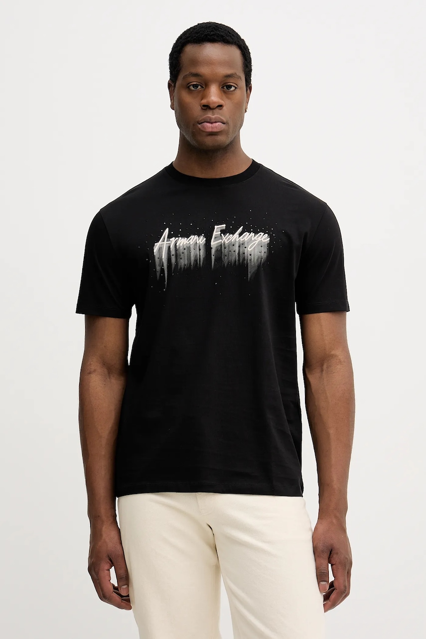 Bavlněné tričko Armani Exchange pánské, černá barva, s potiskem, XM001462 AF10364