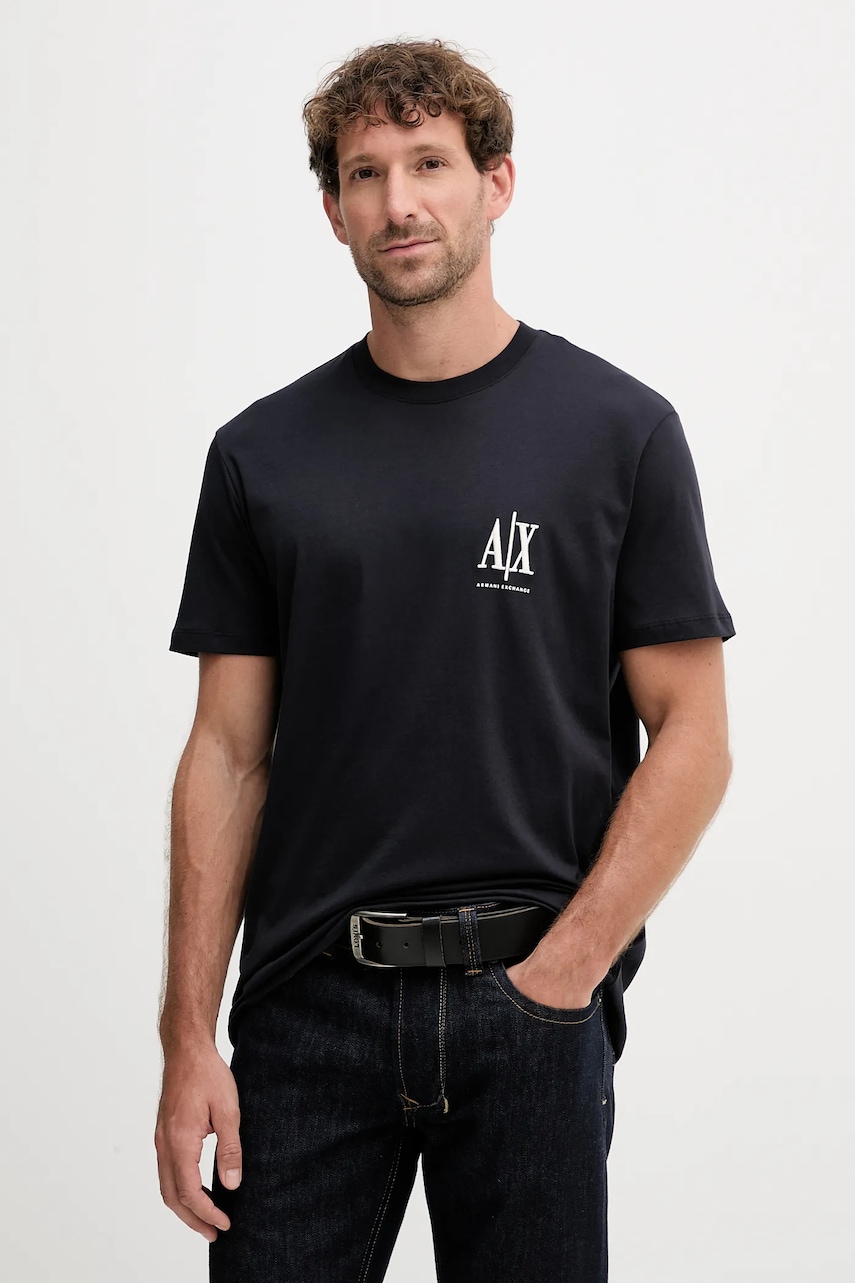 Bavlněné tričko Armani Exchange pánské, tmavomodrá barva, s aplikací, XM000365 AF12308