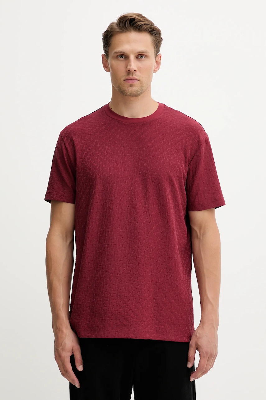 Bavlněné tričko Armani Exchange pánské, vínová barva, XM001431 AF10337
