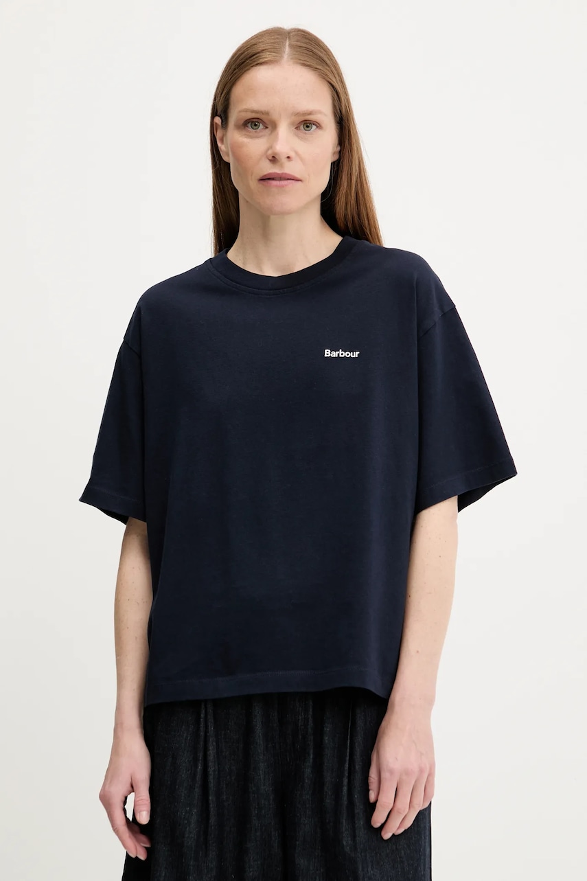 Bavlněné tričko Barbour JEMA dámské, tmavomodrá barva, LML0883