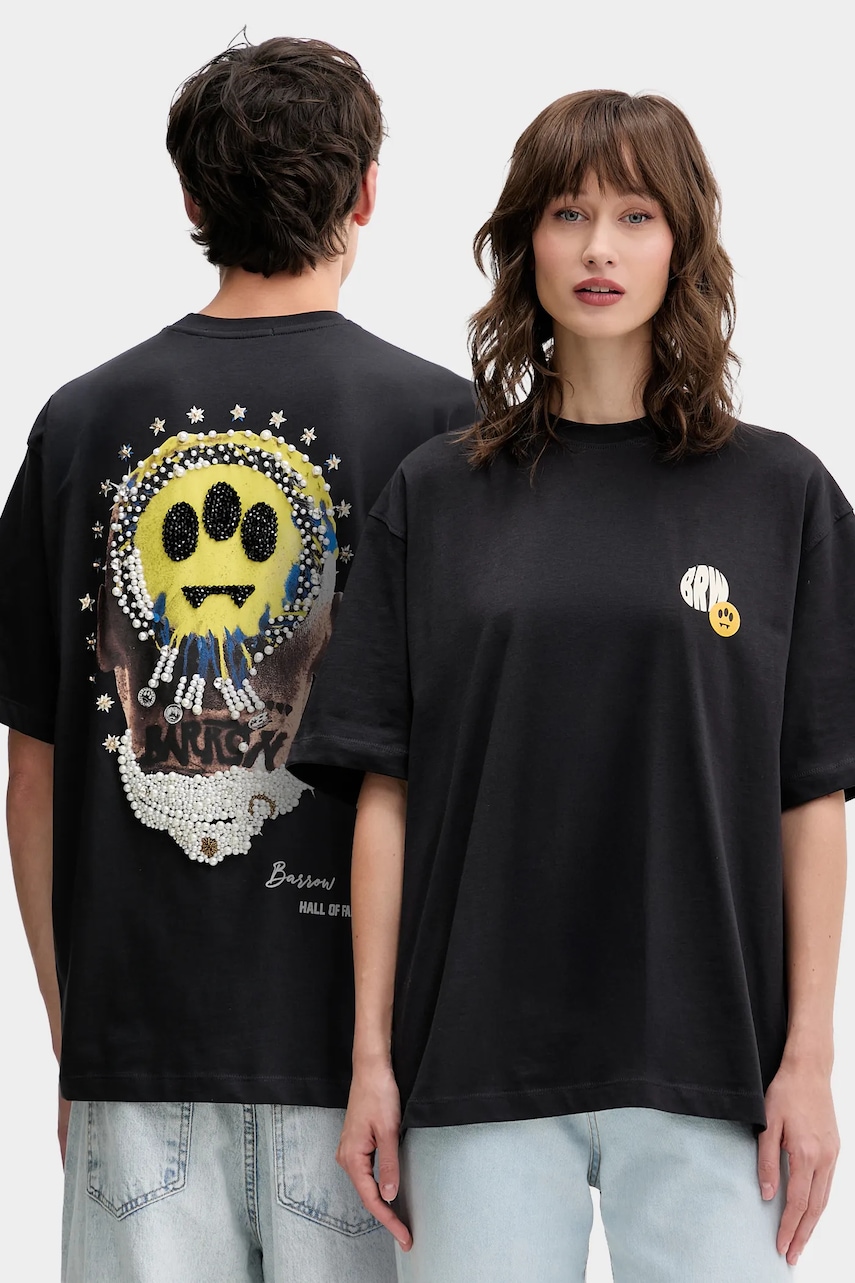 Bavlněné tričko Barrow černá barva, s potiskem, F5BWUATH124