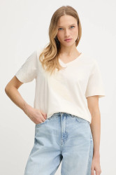 Bavlněné tričko BOSS Elvhi dámské, béžová barva, 50545673