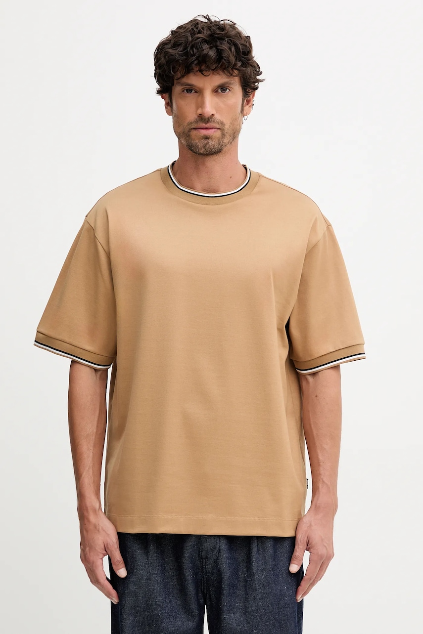 Bavlněné tričko BOSS H-Tames 65 pánské, zelená barva, s aplikací, 50548012